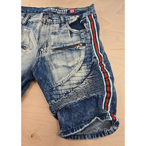 Lion Dynasty Shorts Men’s Sz 34 Distressed Cotton Blend Faded Denim Blue - Picture 3 of 12